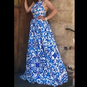 Printed Terani Halter Prom Dress